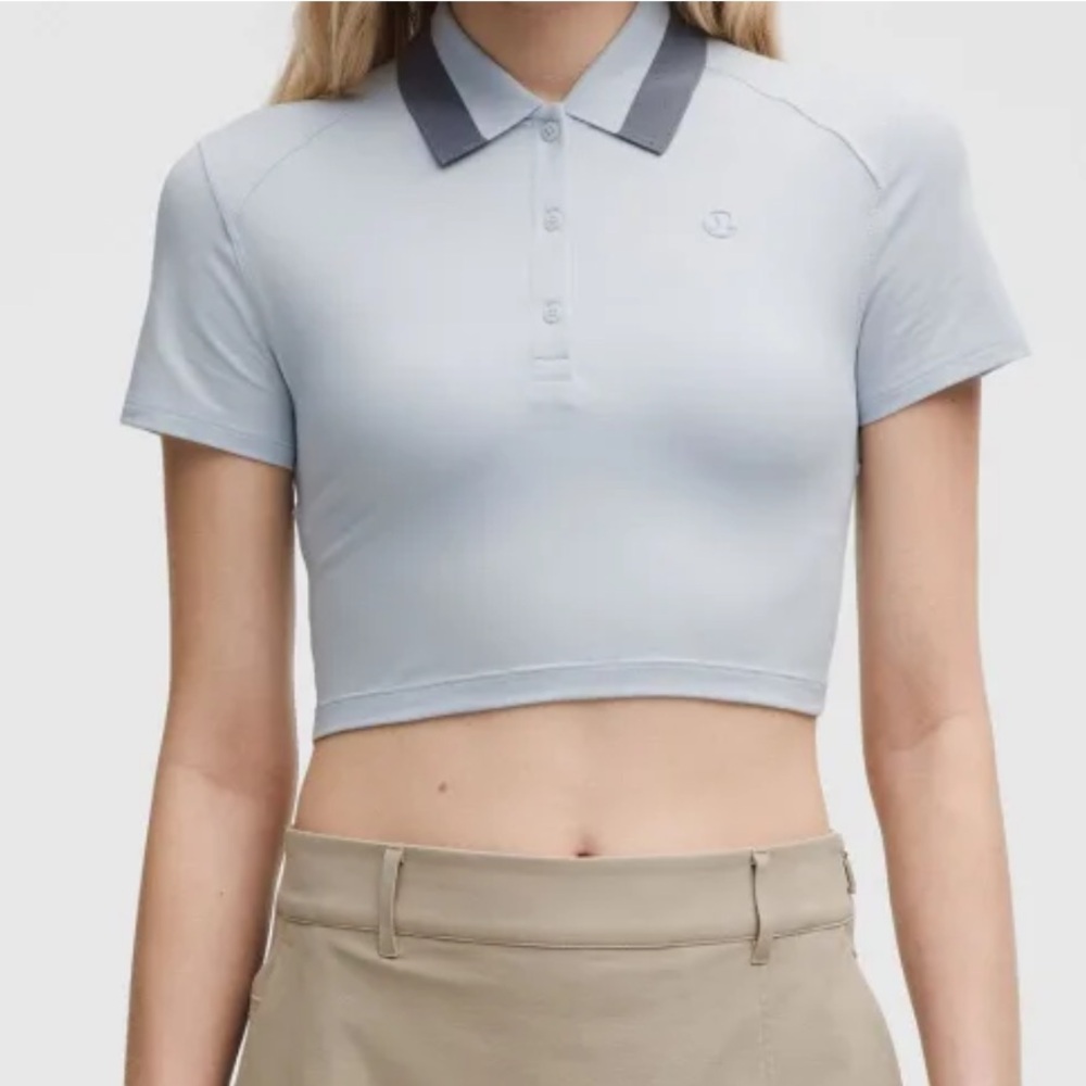 Lululemon Pique Tight-Fit Cropped Polo Shirt size 4 starch blue